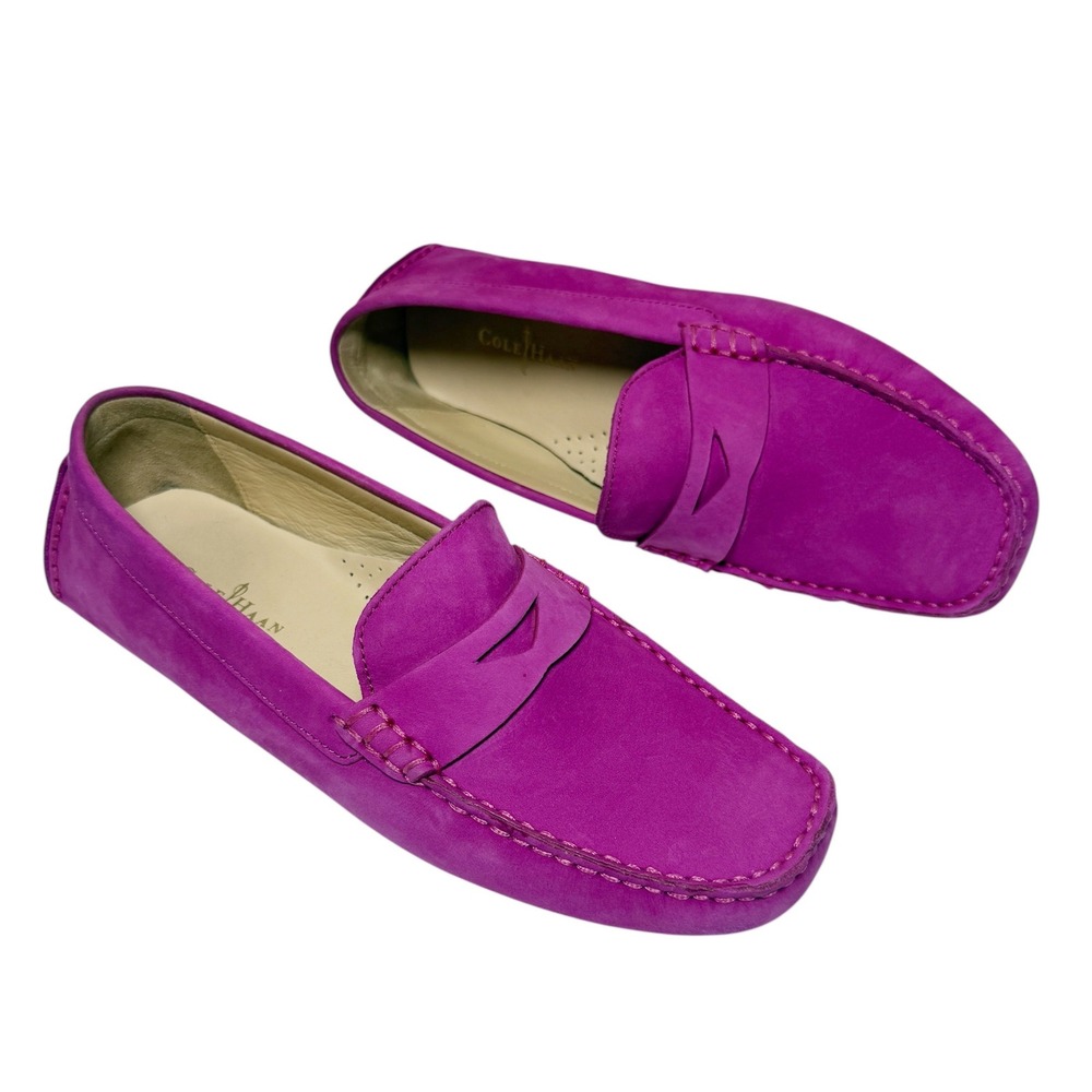 COLE HAAN GRANT Fuchsia Pink Suede Penny Loafer Driving Moccasins Shoes Size 8.5